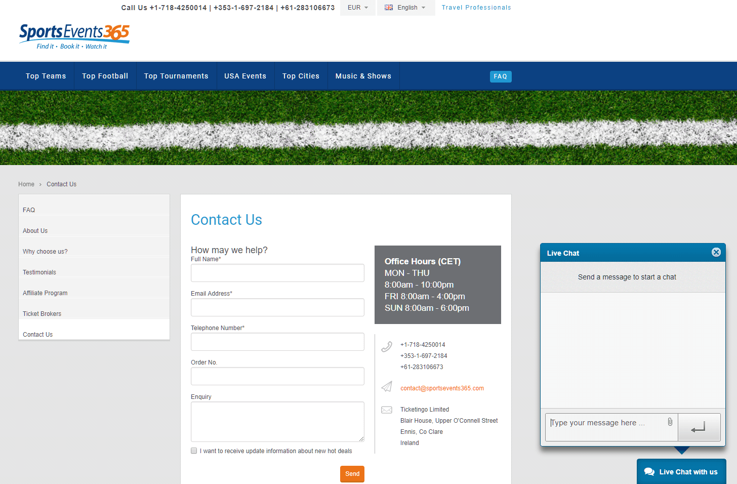 sportsevents365 contact us page