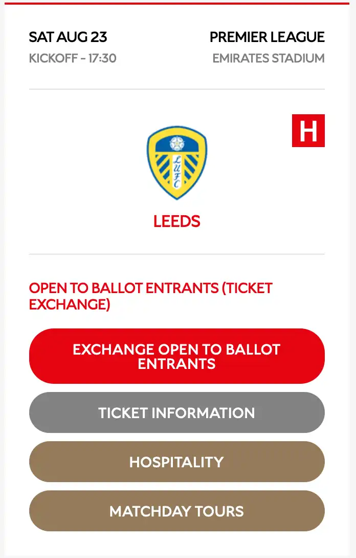 תצוגת משחק פרמייר ליג Arsenal נגד Leeds באצטדיון האמירייטס