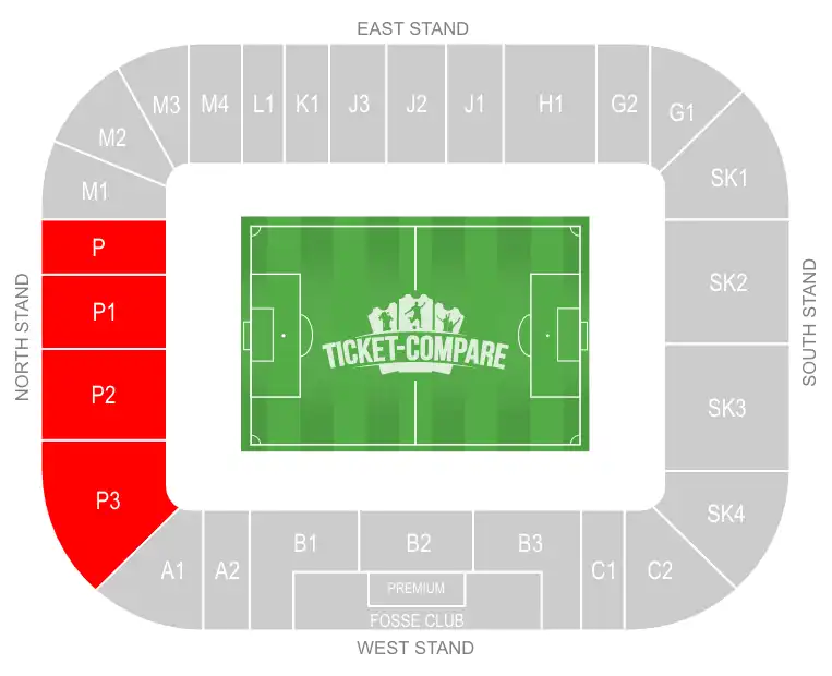 King Power Stadium Seating plan with North Stand highlighted