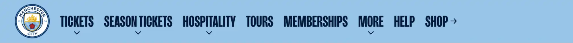 סקרינשוט תפריט עליון באתר מנצ'סטר סיטי