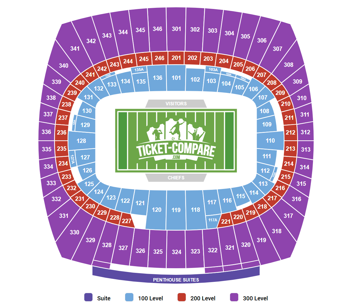 מפת הישיבה של GEHA Field at Arrowhead Stadium