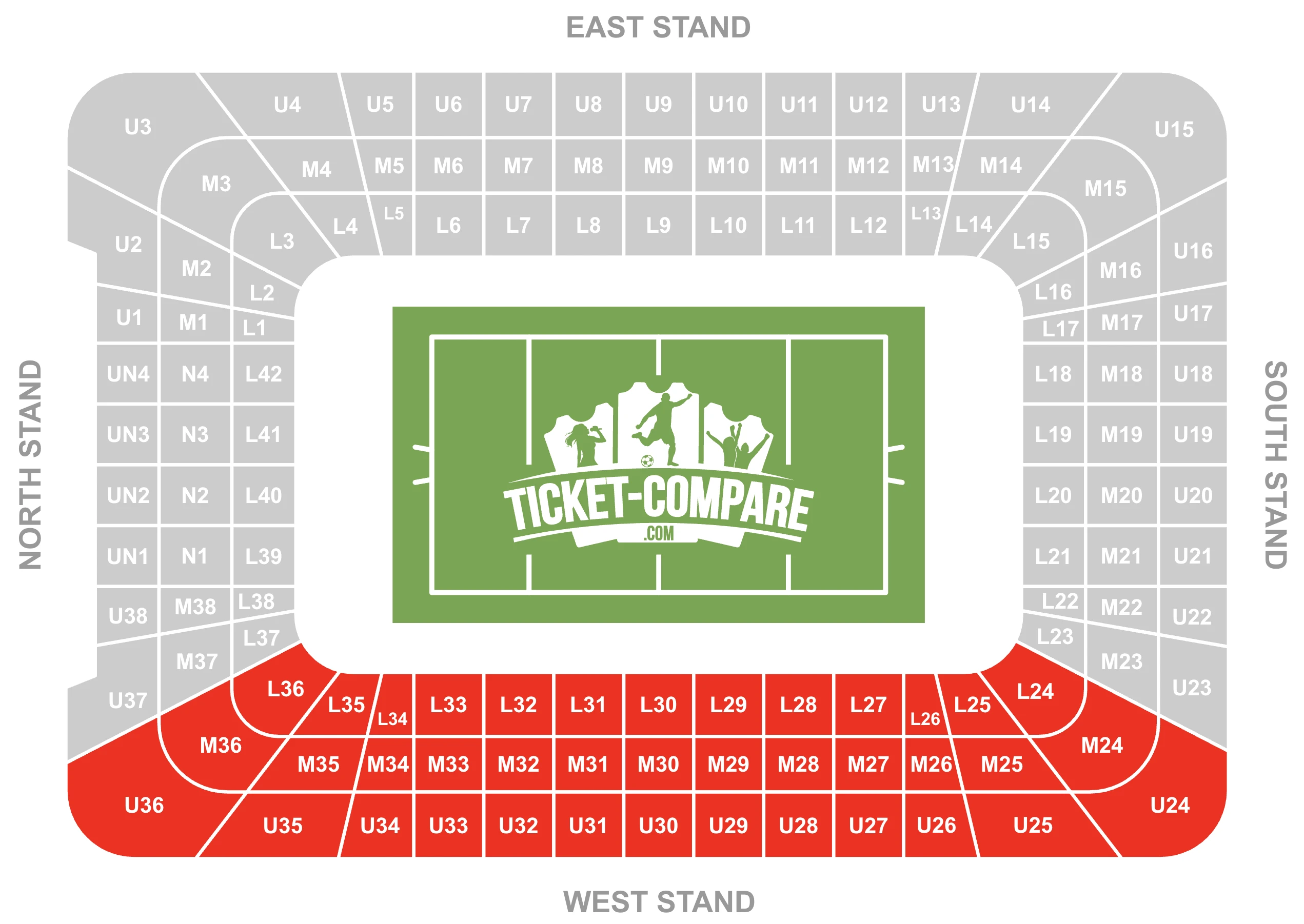 Screenshot of Principality Stadium Seating Plan with highlighted the West Stand