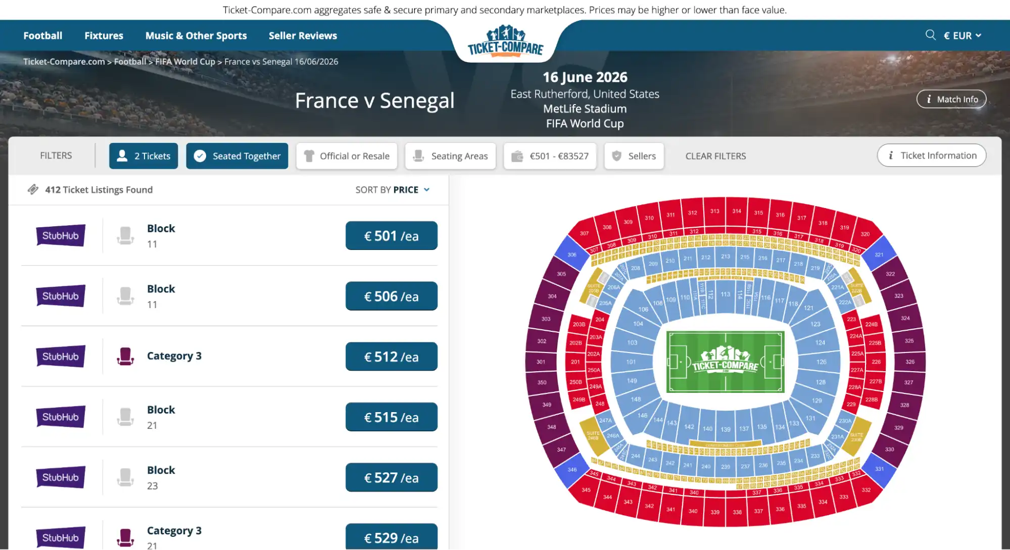 צילום מסך כרטיסים France vs Senegal