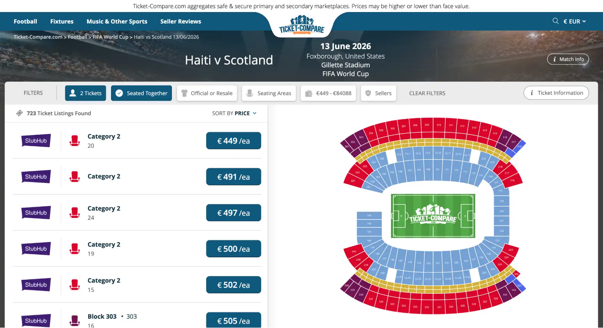 screenshot of Haiti vs Scotland match tickets page on ticket-compare.com