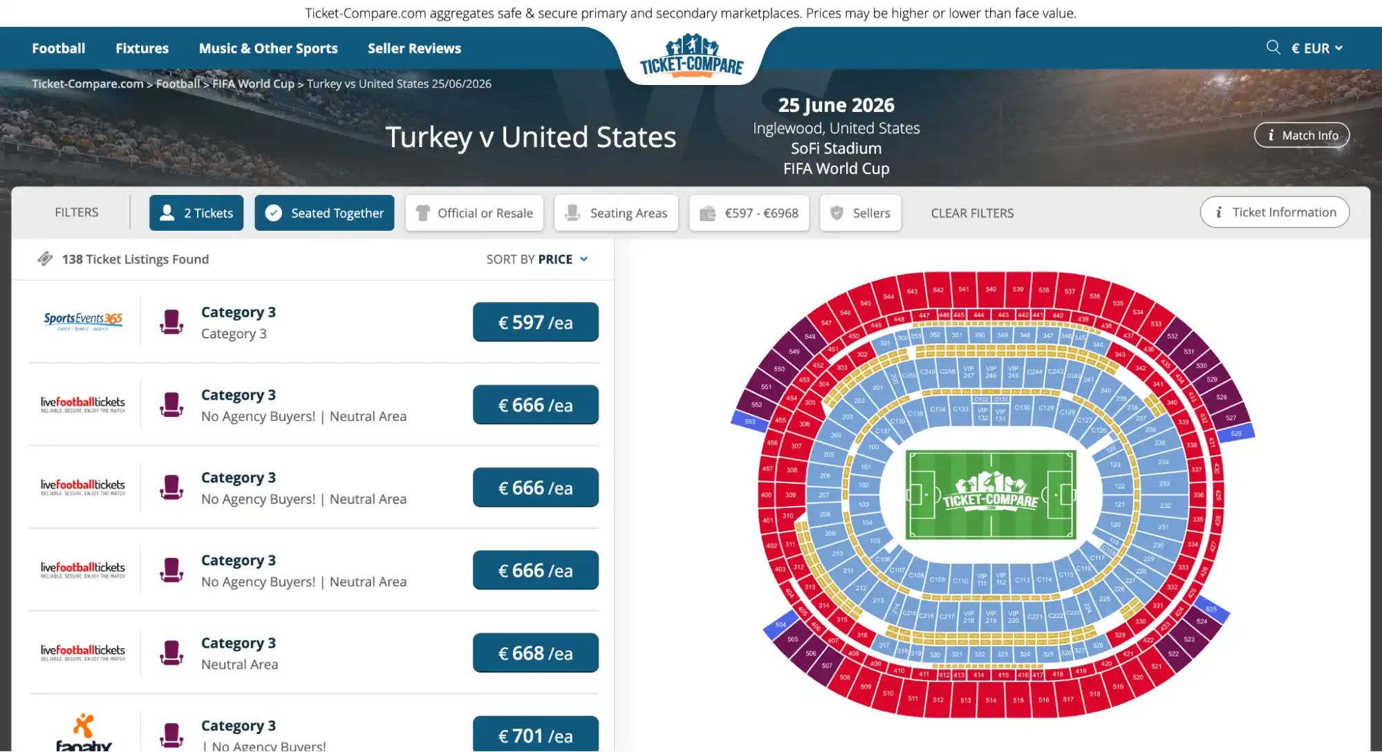 screenshot of Turkey vs United States match tickets page