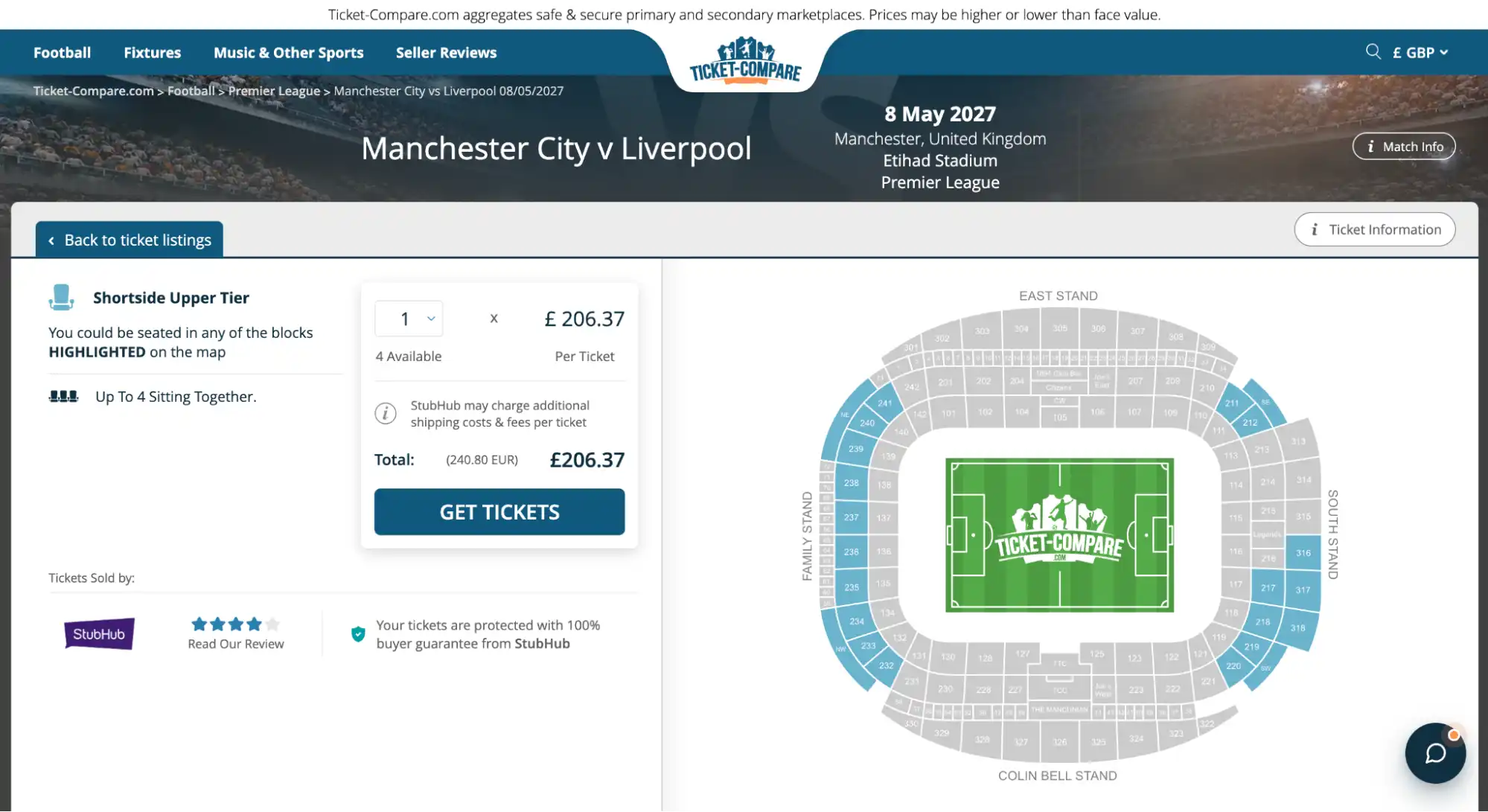 כרטיסים למושבים עיליים מול Manchester City וLiverpool